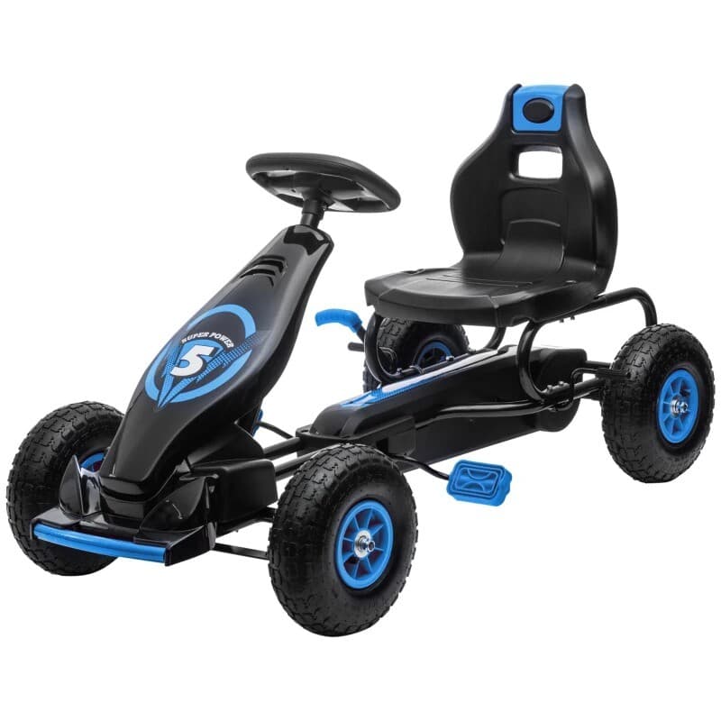 HOMCOM Children Pedal Go Kart with Adjustable Seat Rubber Wheels Brake Blue Gift