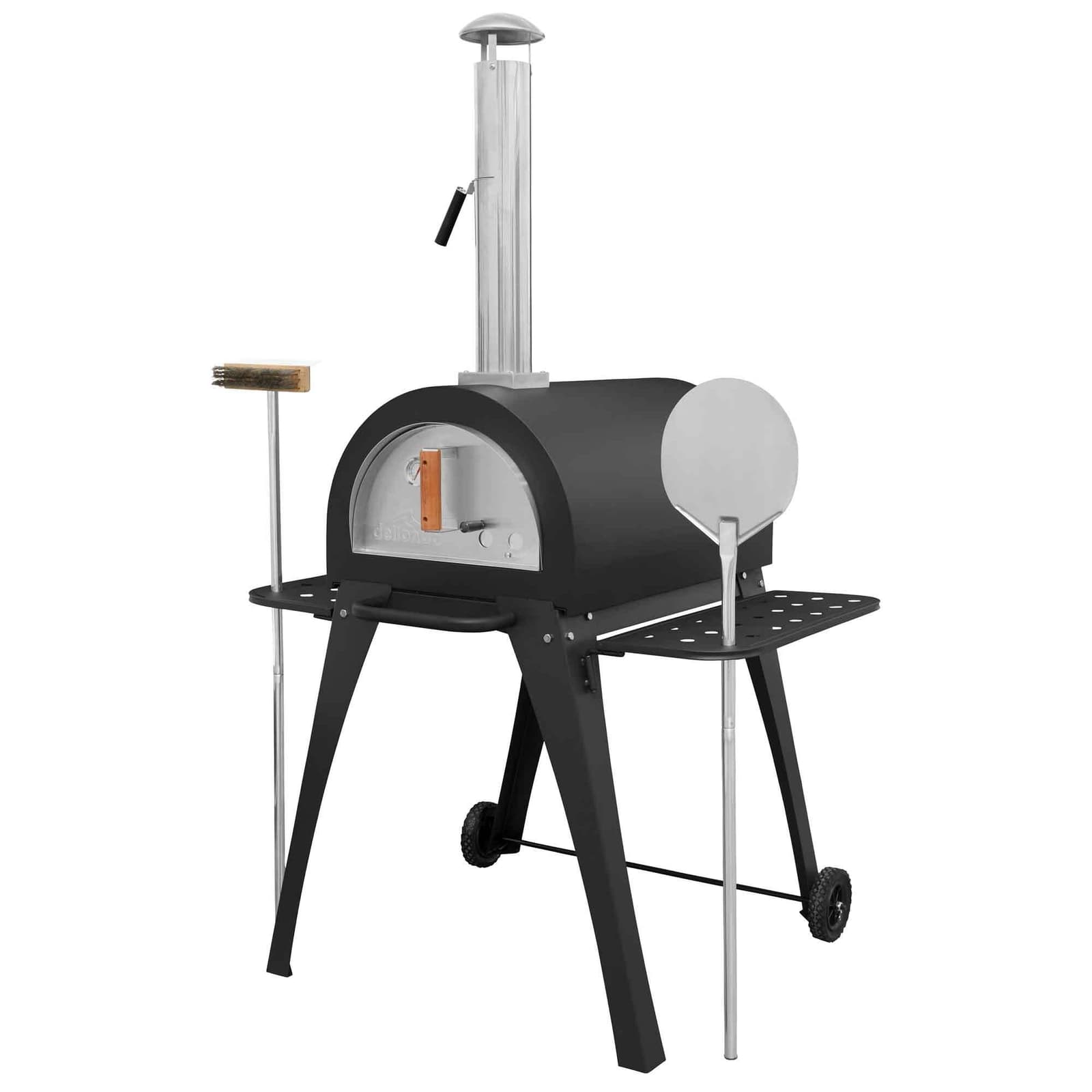 Wood-Fired Pizza Oven and Smoker| Large Outdoor| Side Shelves and Stand