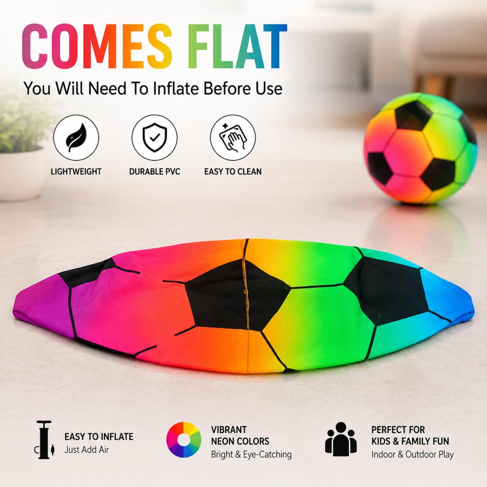 FNA FASHIONS Soccer Shoot Neon Rainbow PVC football 23 cm| Multi-coloured view 2