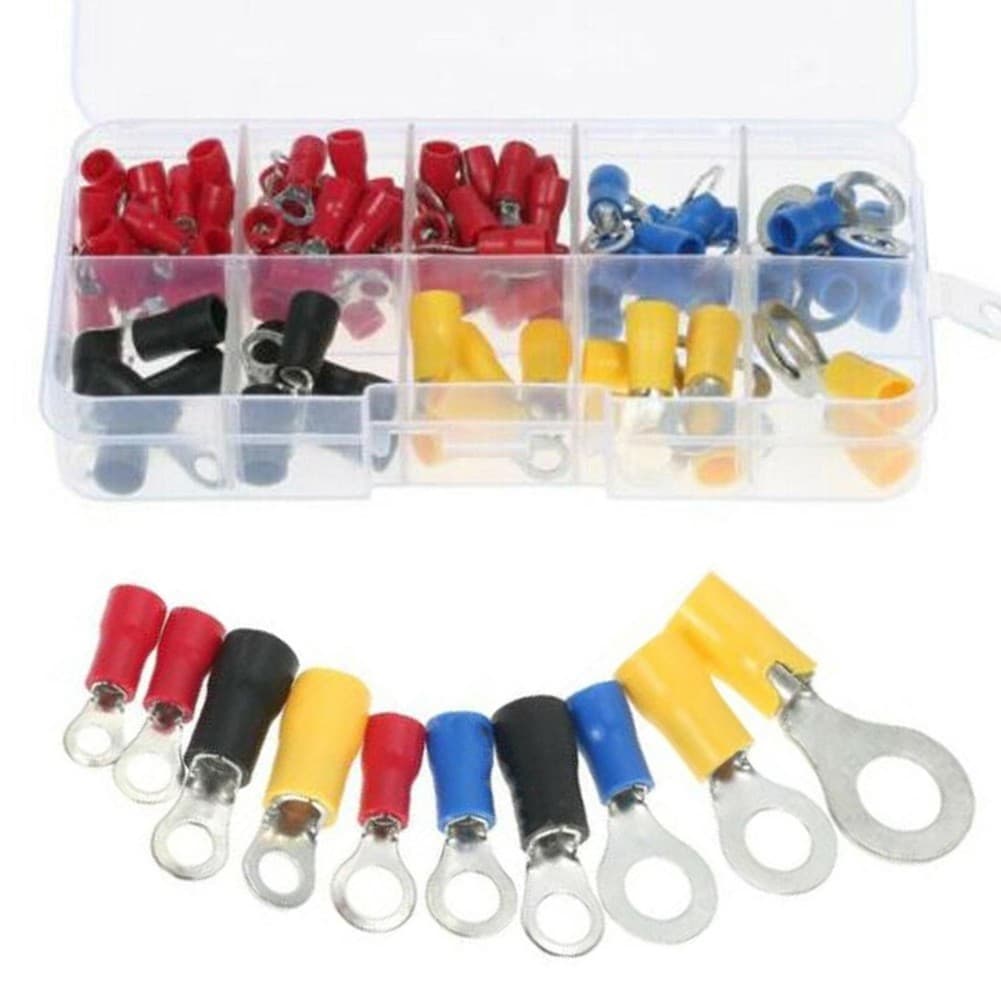 102pcs Assorted Insulated Copper Ring Crimp Wire Cord Terminal Connector Kit New