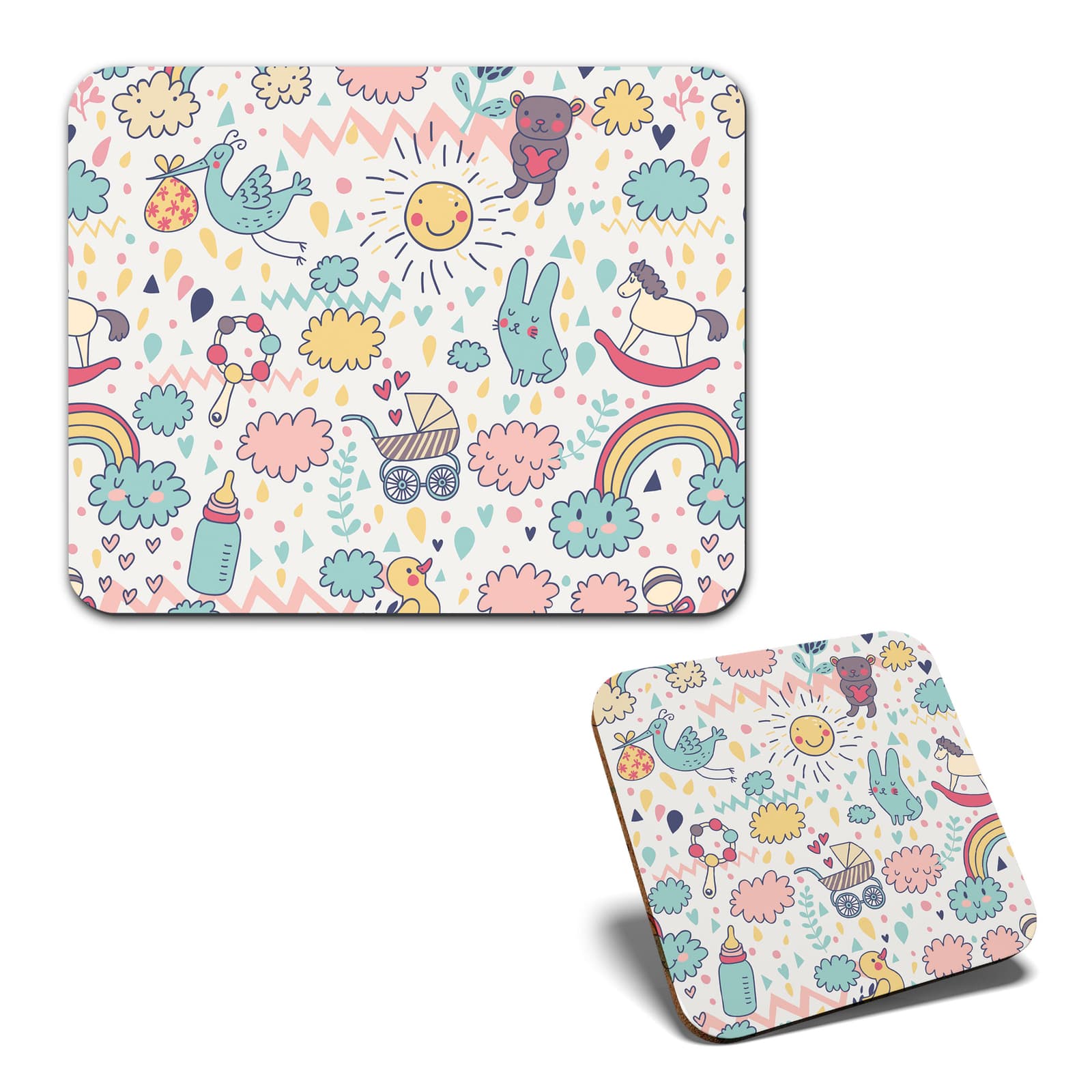 1 Mouse Mat and 1 Square Coaster New Baby Girl Boy Newborn Pattern #170297