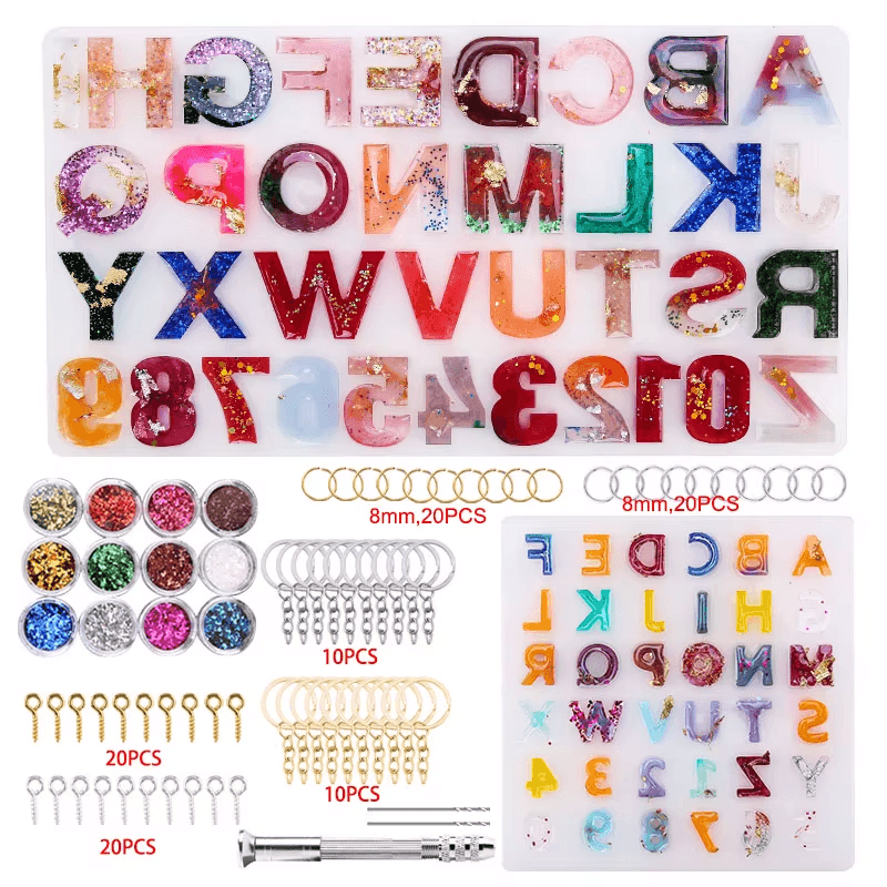 Alphabet Epoxy Resin Mold Kit Reverse Letter Number Silicone Molds Epoxy Casting