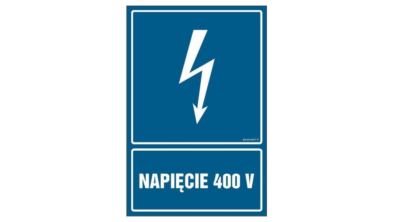 ZNAK - HG022 Napiecie 400 V - arkusz 9 naklejek 5 x 7,5 cm FN - Folia samoprzyle