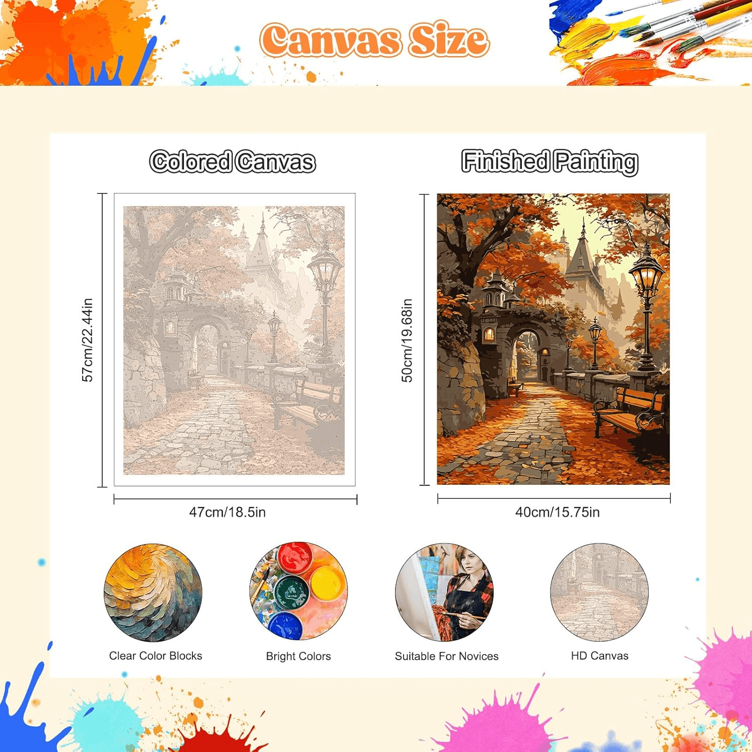 Autumn Leaf Scenery Paint by Numbers for Adults,Ancient Castle Painting by Numbe view 2