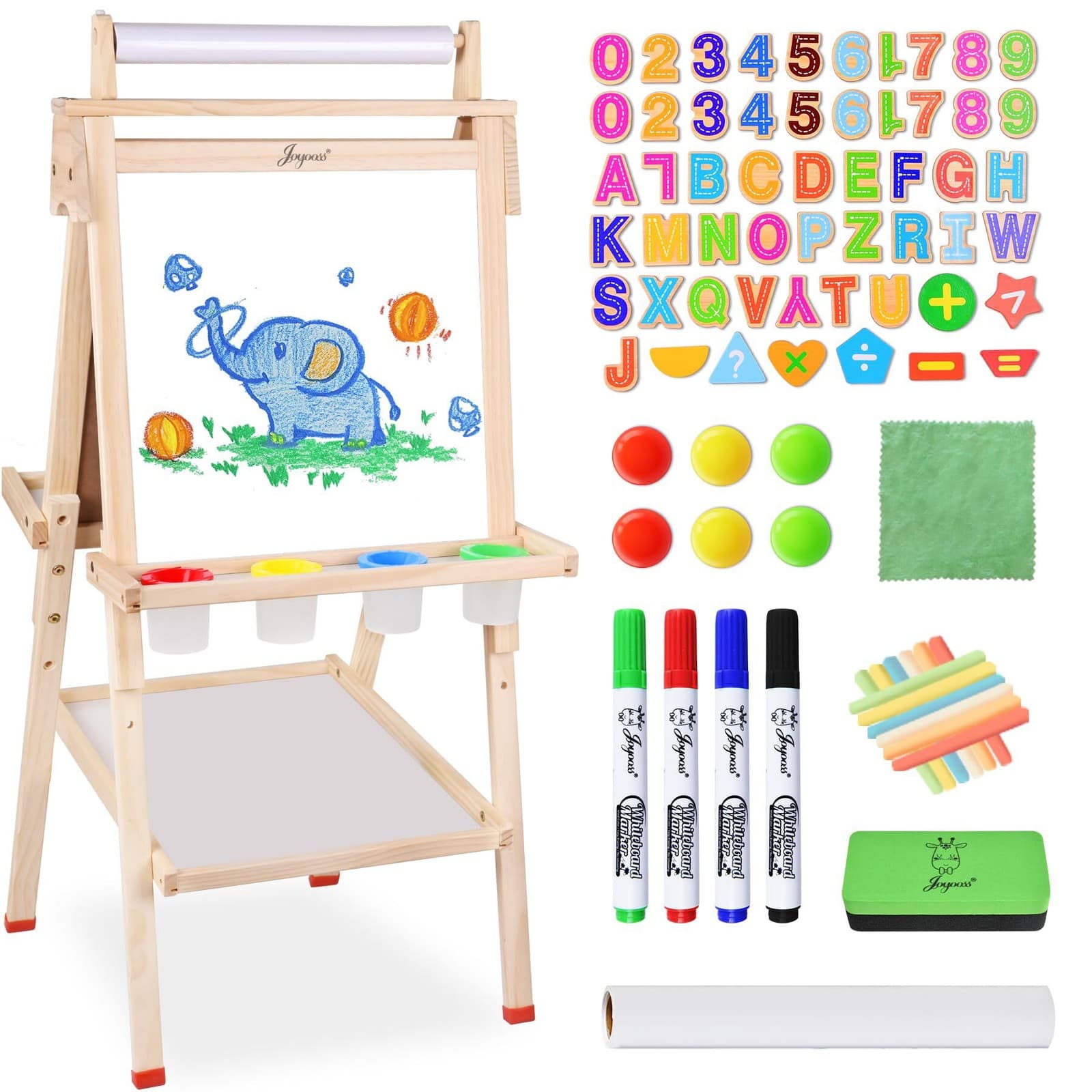 Joyooss 3-in-1 Wooden Kids Easel | Magnetic Whiteboard| Chalkboard and Paper Roll