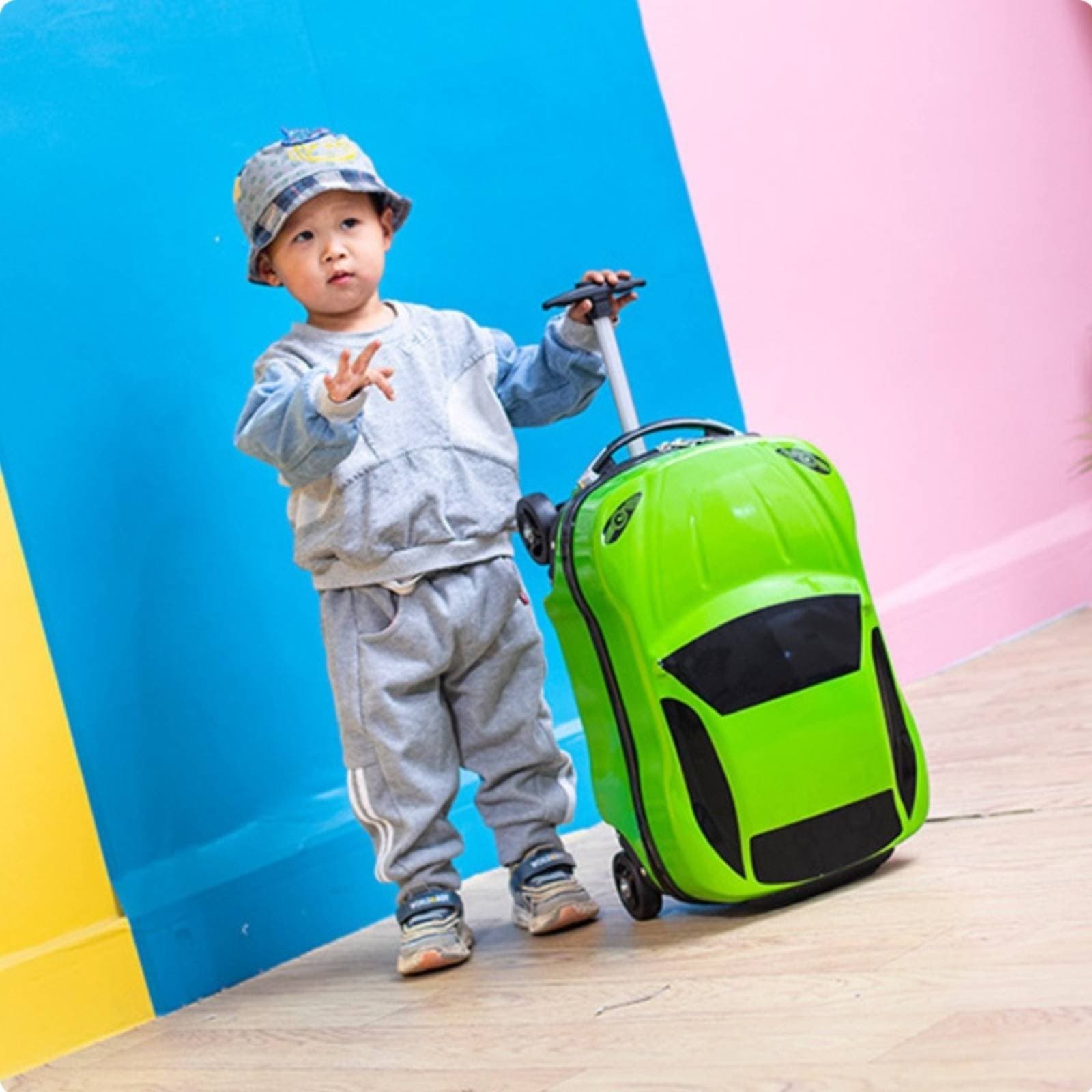 Kids Car Shaped Luggage Telescopic Handle Kids Sit-on Suitcase Lightweight