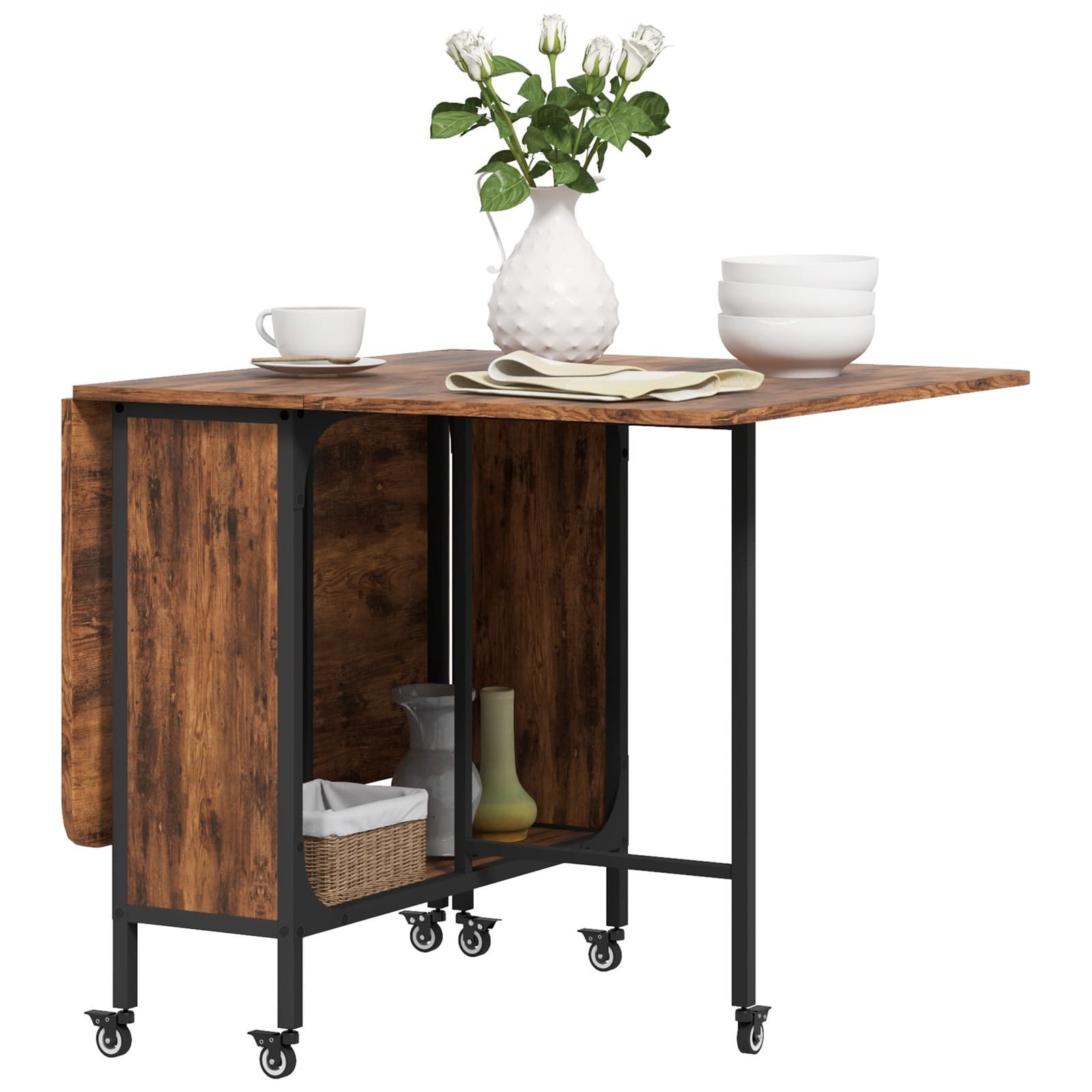 Folding Dining Tabletop  Brown Particleboard Metal Expandable 130x80x74cm