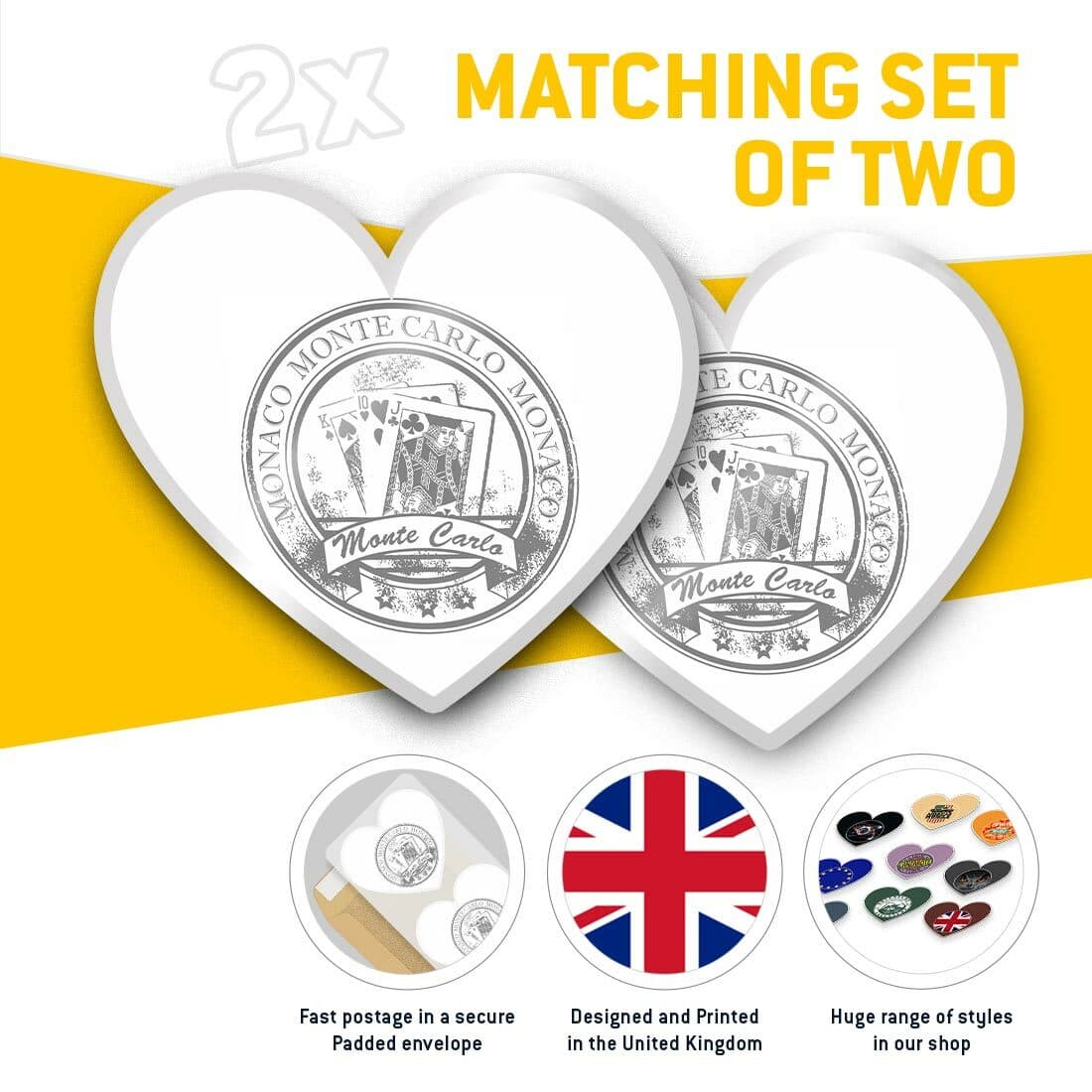 2 x Heart Stickers 10 cm - BW - Monaco Monte Carlo Travel Stamp #40440 view 2