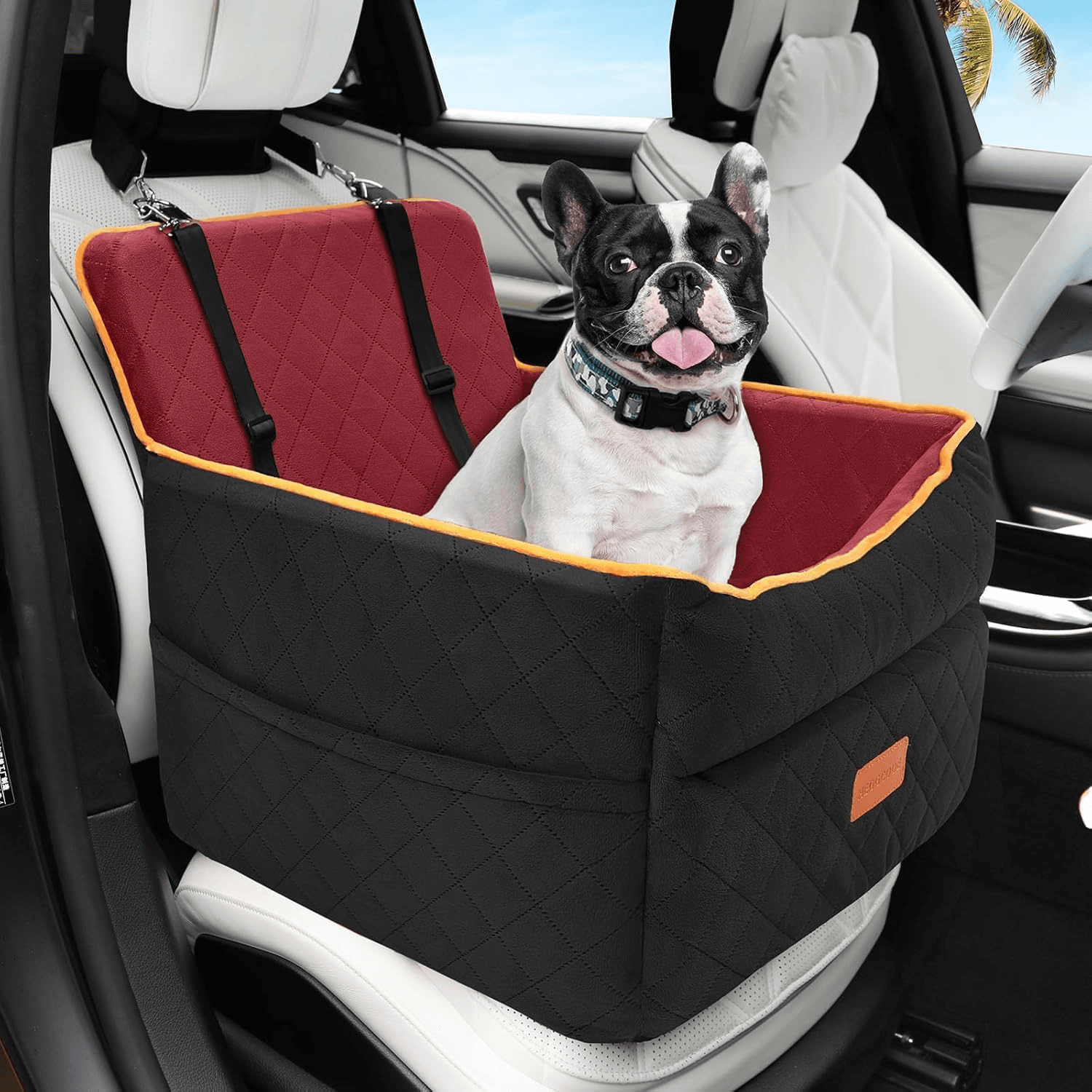 Elevated Dog Booster Car Seat Plush Travel Bed Washable Safety Harness SupportXL
