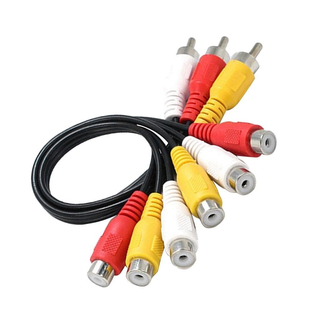 3 RCA Male to 6 RCA Female Plug Splitter AV Cable Adapter for AV