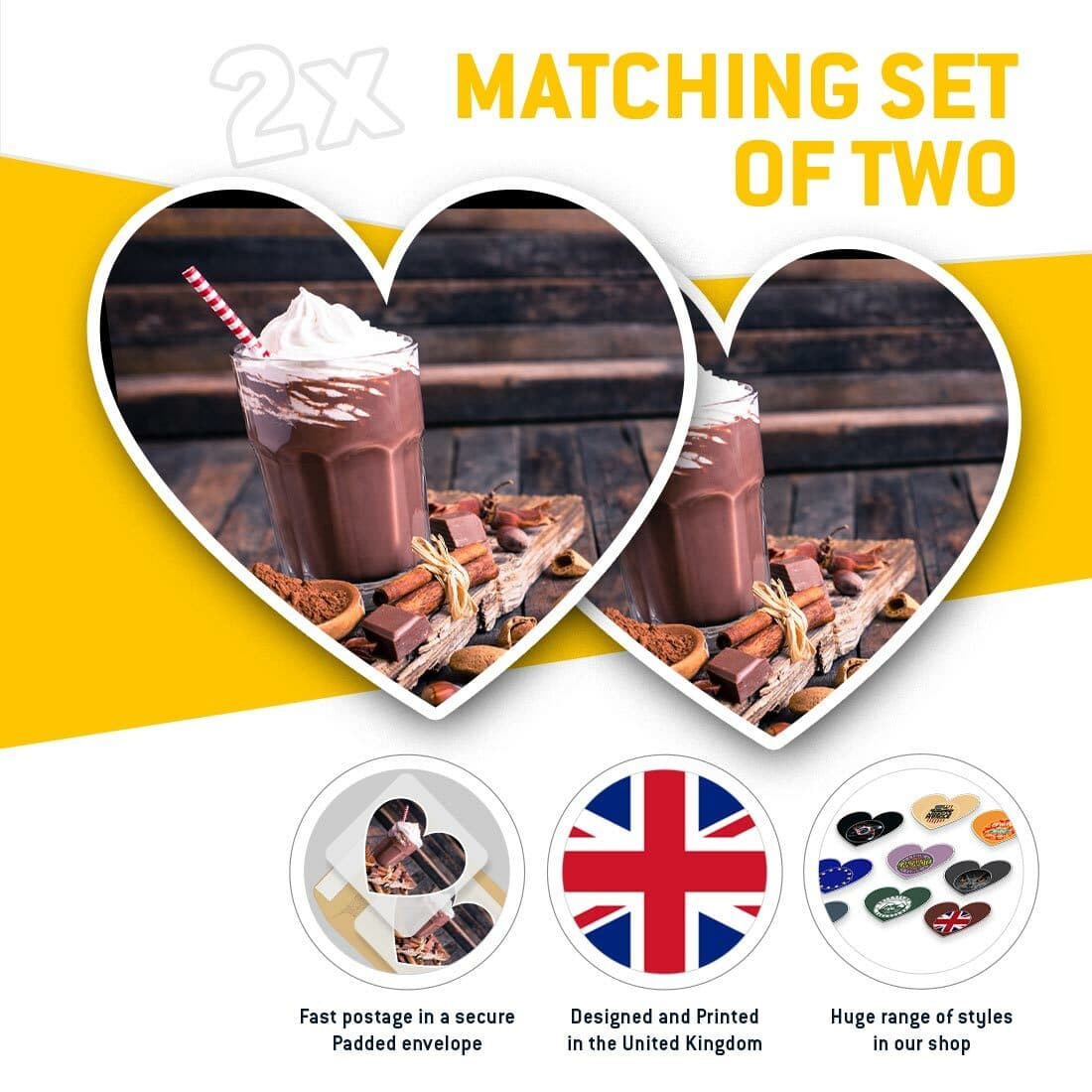2 x Heart Stickers 15 cm - Luxury Chocolate Milkshake Drink #21348 view 2