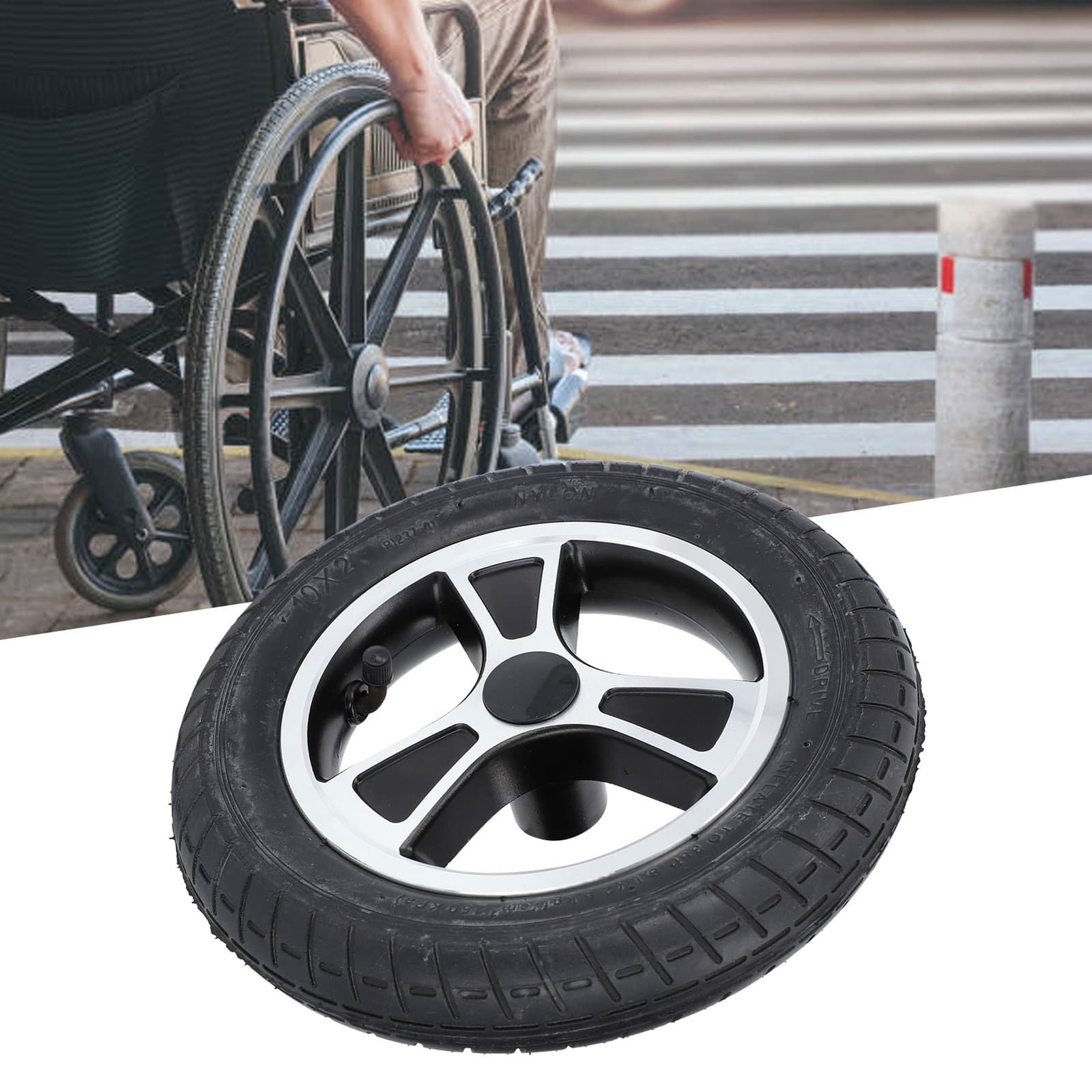 Wheelchair Wheel 10 Inch Alloy Steel Hub Wheelchair Rear Wheel Anti Slip For
