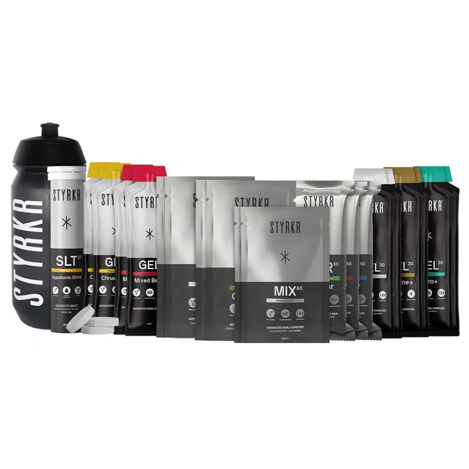 Styrkr Training 7/7 Pack - Includes Bars| Gels| Hydration Mixes and Drink Bottle