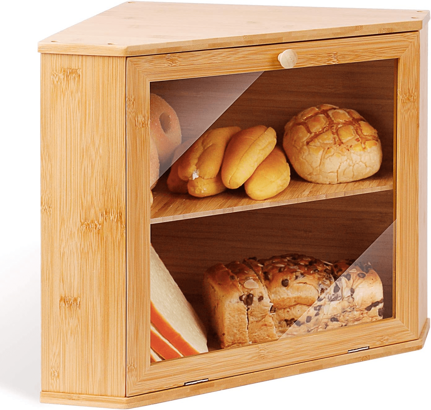 Leader Accessories Corner Bread Bin Bamboo Two-Layer Bread Box for Kitchen Corne