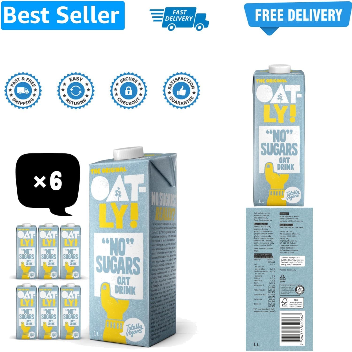 \"No\" Sugars Oat Drink 1 Litre Pack of 6