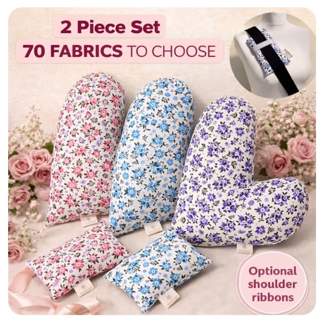 2 Piece Mastectomy Gift Set Breast Cancer  Heart and Seatbelt Pillow 71 Fabrics!!