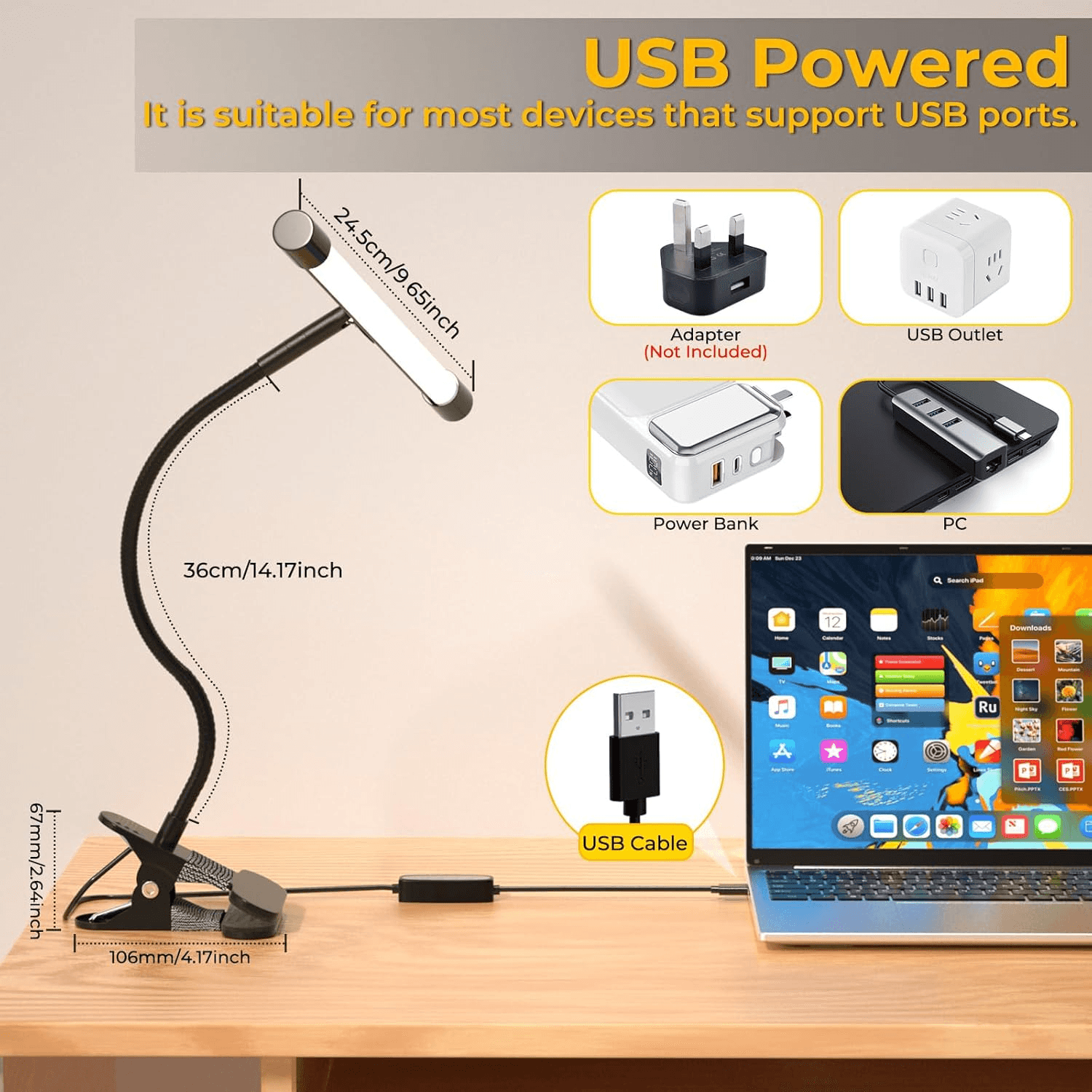 Easel Lamp for Artists| Desk Lamp Clamp 360° Gooseneck| USB Music Stand Light| 3 view 2