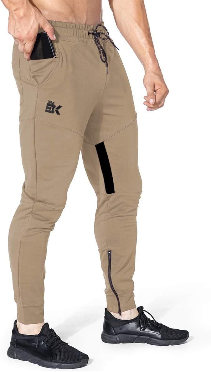 BROKIG Mens Thigh Mesh Gym Joggers Trousers Running Slim Fit Tracksuit Bottoms
