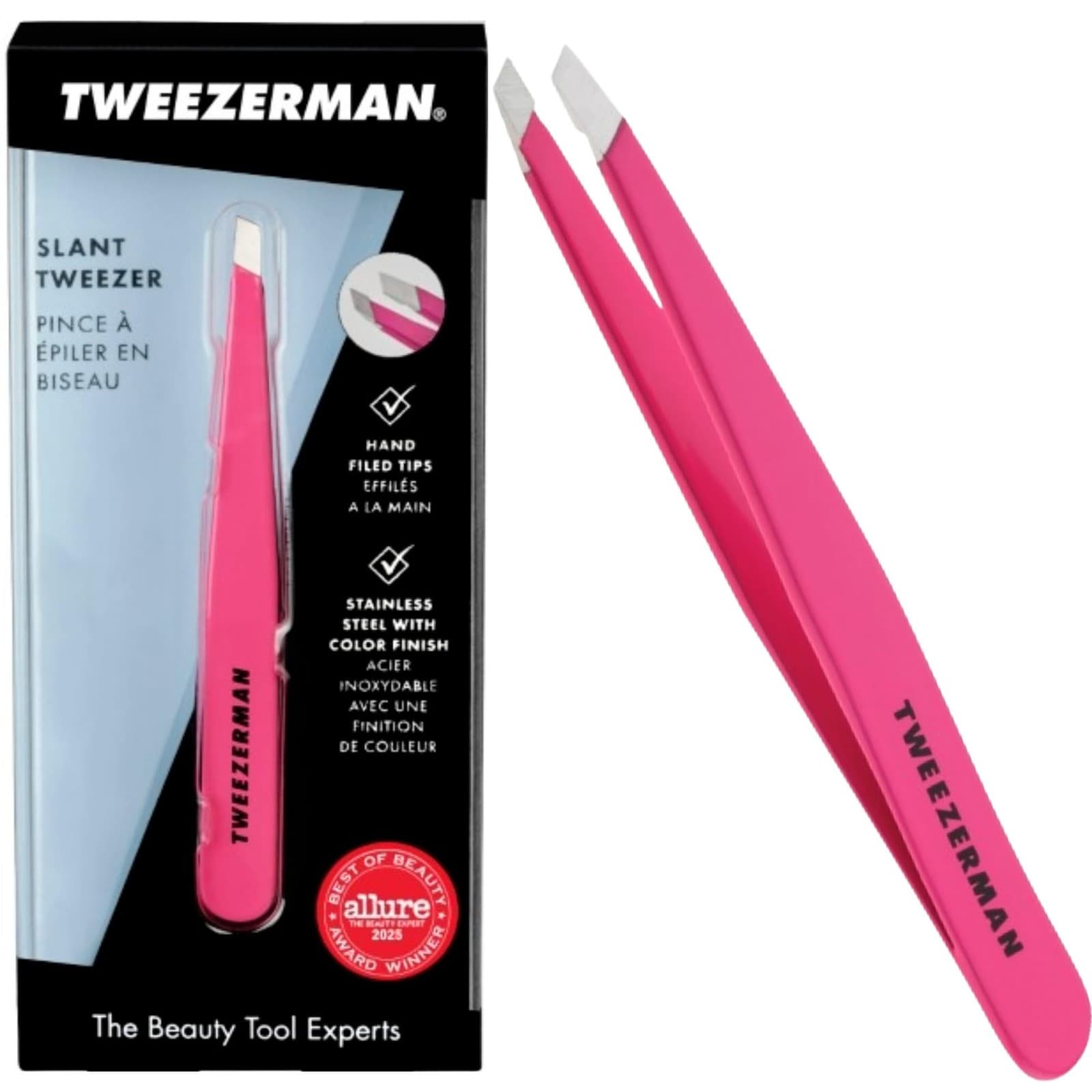 Tweezerman Neon Pink Slant Tweezer| 1 Count (Pack of 1),