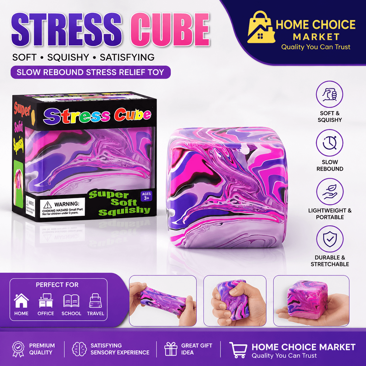 NeeDoh Sensory Stress Relief Cube Gel Filled Squishy Fidget Toy Slow Rebound