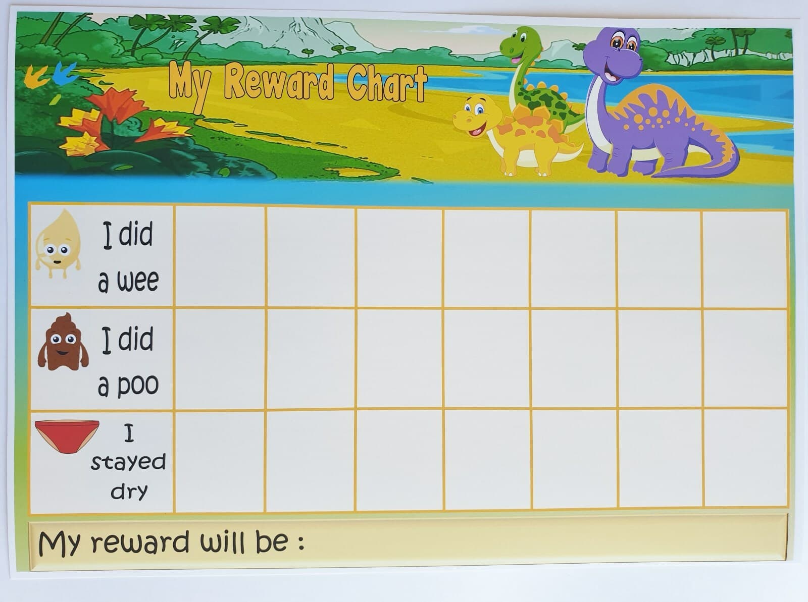MAGNETIC- DINOSAUR -Reward Chart - POTTY-TOILET TRAINING- FREE pen/stickers