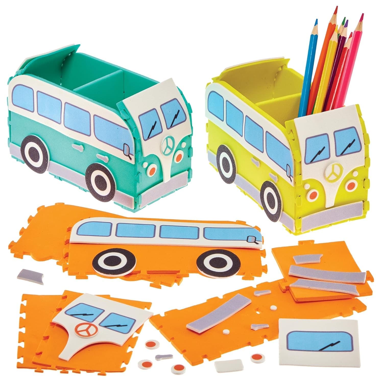 Baker Ross FN071 Camper Van Pencil Pots - Pack of 3| Fun Craft Kits for Kids