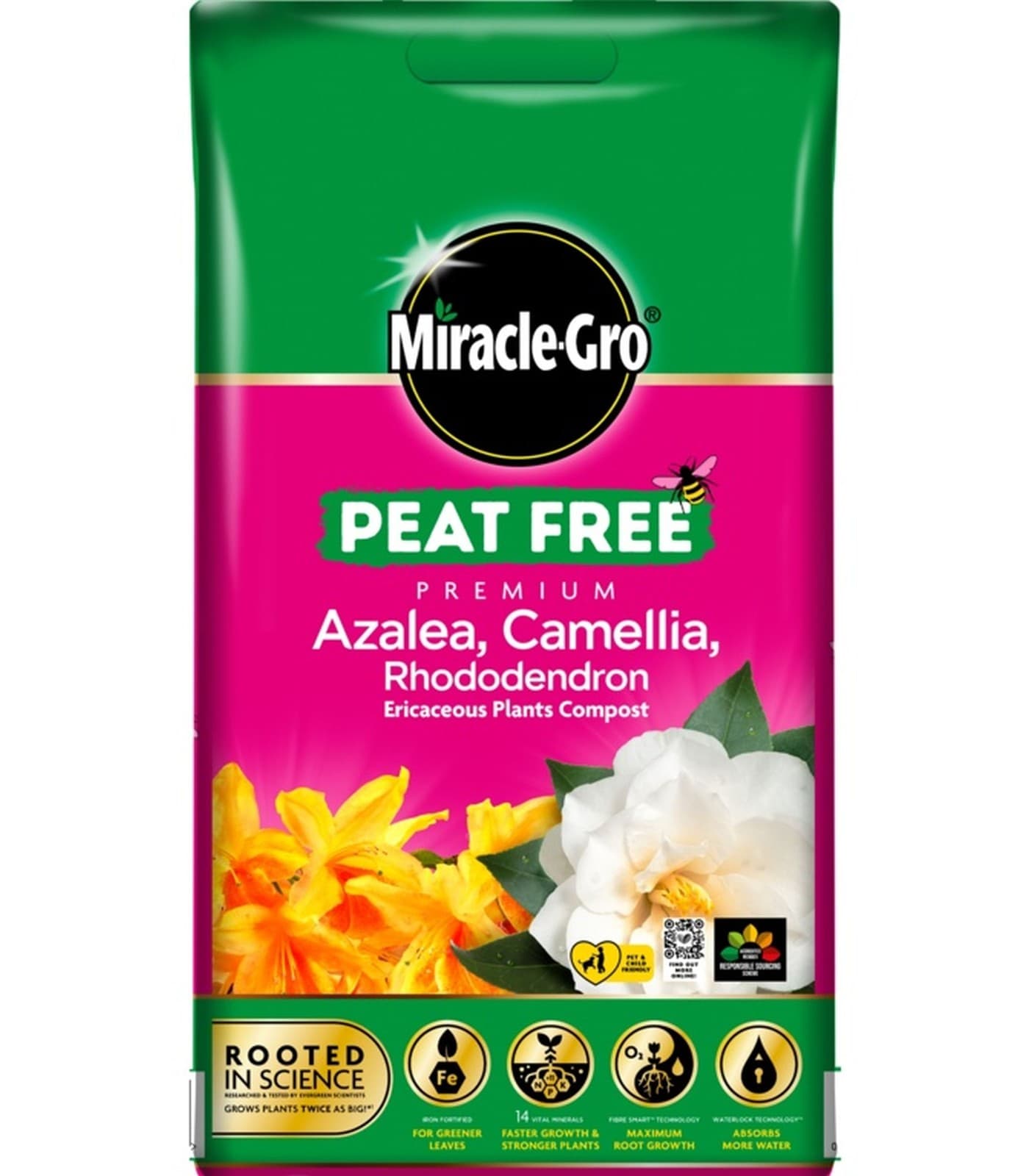 Miracle Gro Azalea Ericaceous Pot Compost Camellia Rhododendron Peat Free 10L
