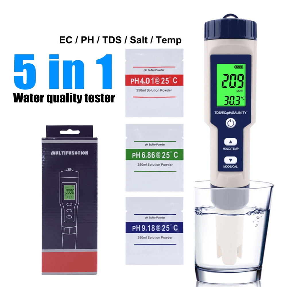 EZ-9909 5In1 Function Water Quality Meter PH Salinity TDS EC Tester with Backlig