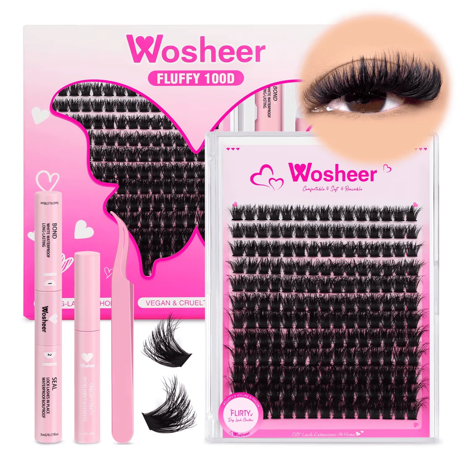 DIY Eyelash Clusters Kit Faux Mink Lashes with Bond Seal and Remover Extensions