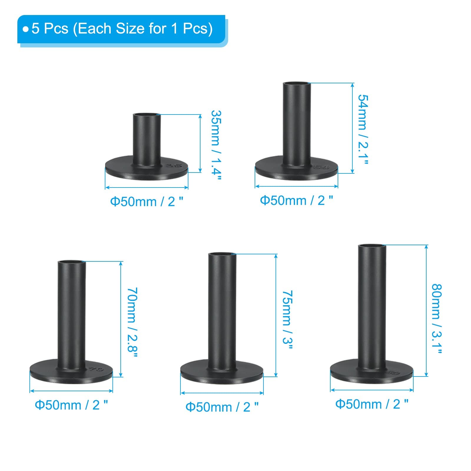 5Pcs Rubber Golf Tee Mix Size Golf Tees Training Driving Range Tee Black view 2
