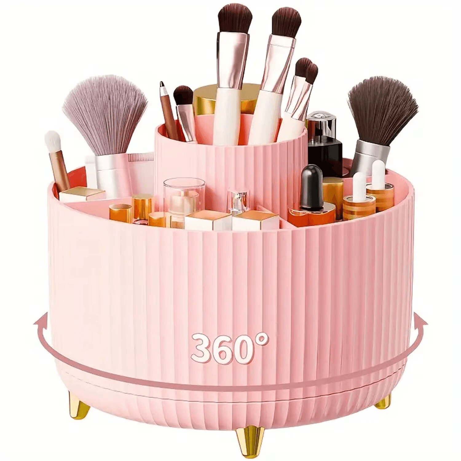 360° Rotating Makeup Organizer - 1Pc Plastic Cosmetic Storage with 5 Compartment