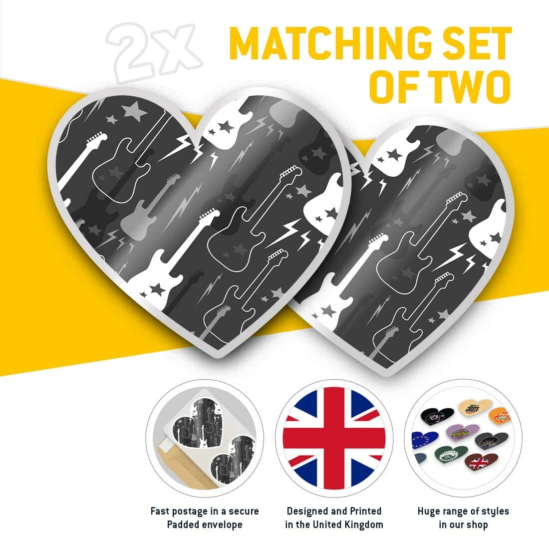 2 x Heart Stickers 7.5 cm - BW - Electric Guitars Music Band  #35788 view 2