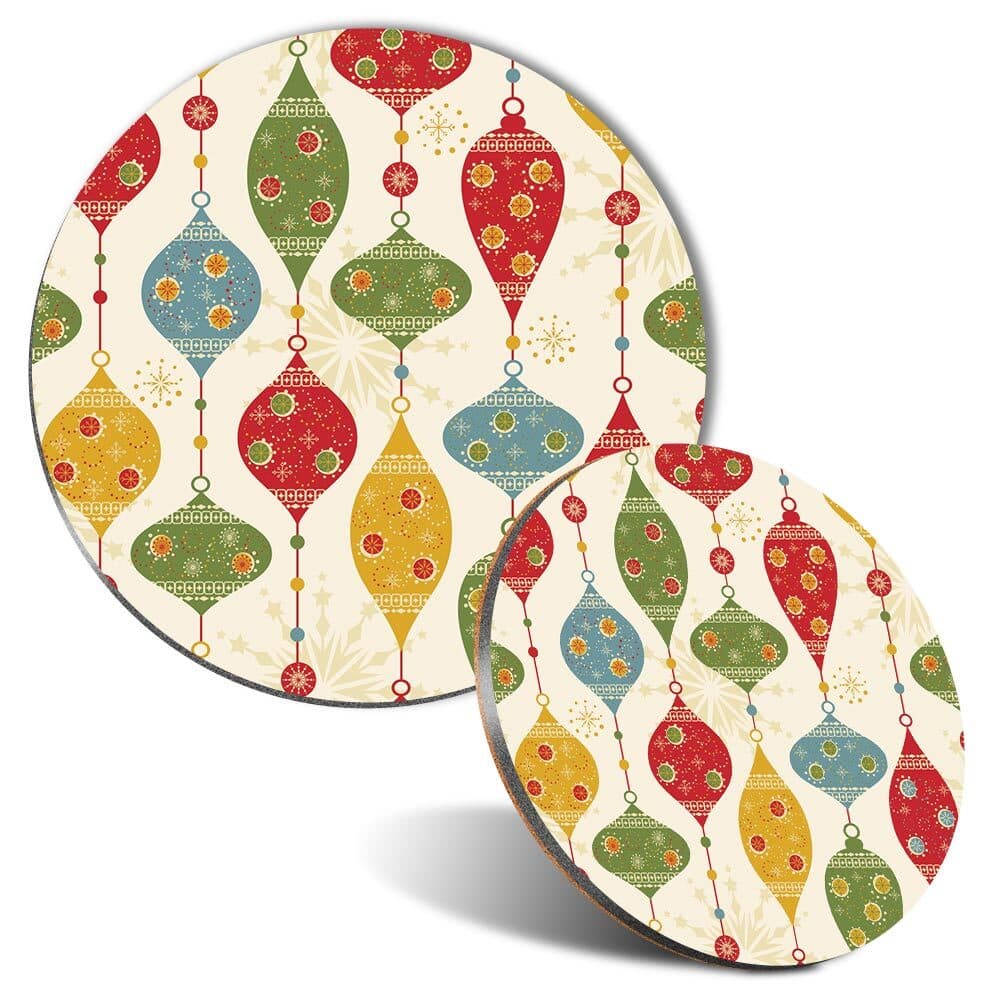 Mouse Mat and Coaster Set Vintage Ornamental Bauble Christmas #170364