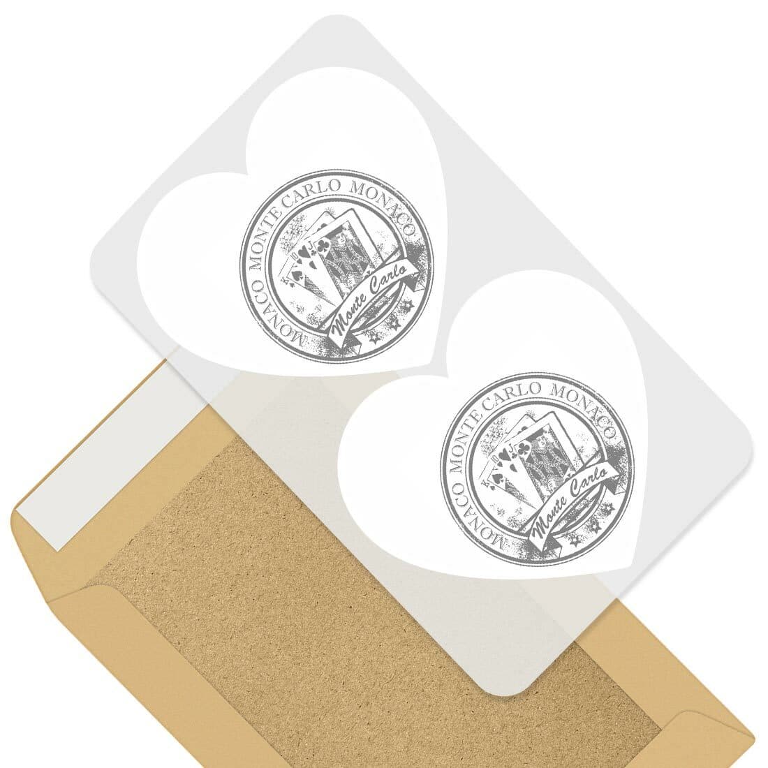 2 x Heart Stickers 10 cm - BW - Monaco Monte Carlo Travel Stamp #40440