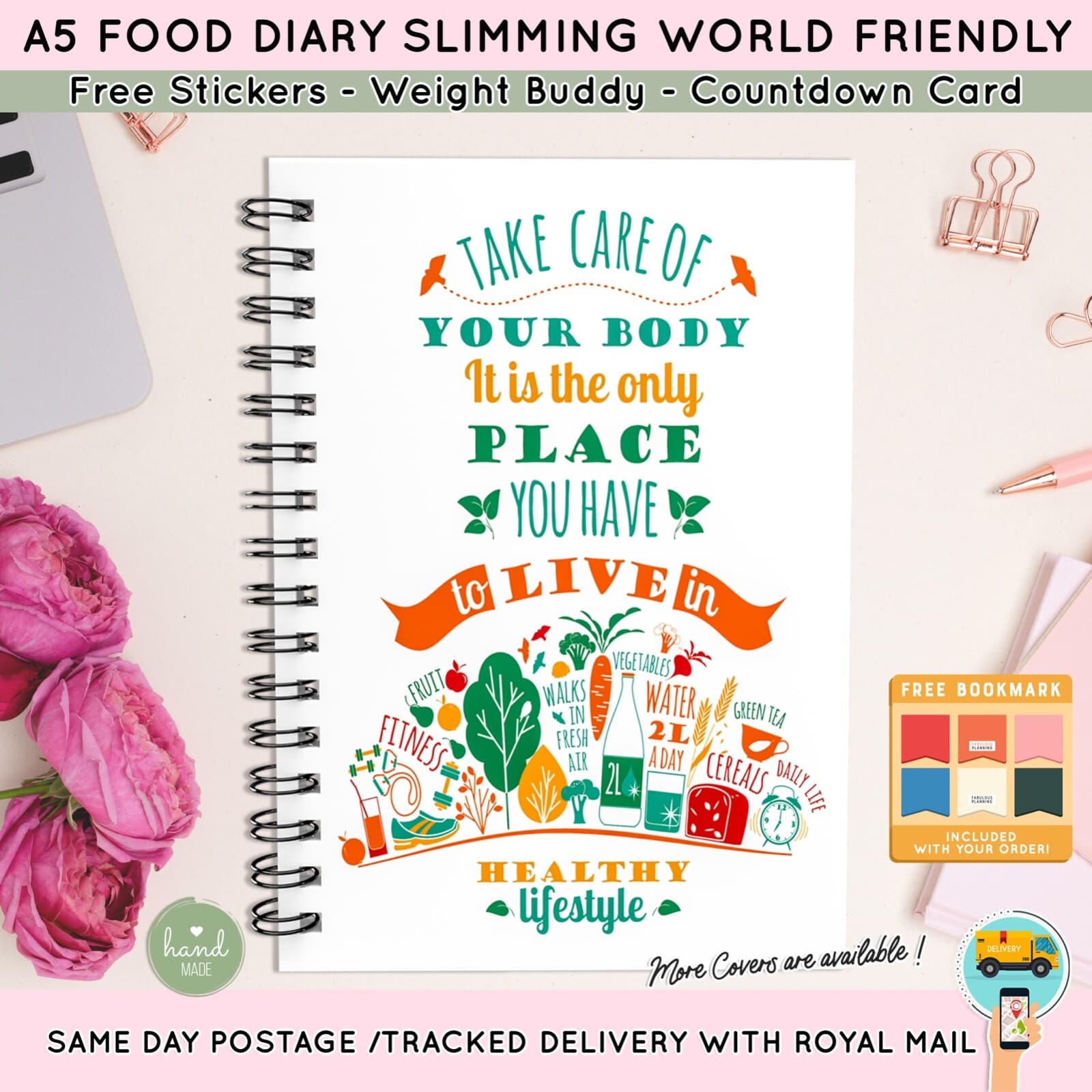 A5 FOOD DIET DIARY SLIMMING FRIENDLY WEIGHT LOSS  LOG JOURNAL PLANNER 19🌸