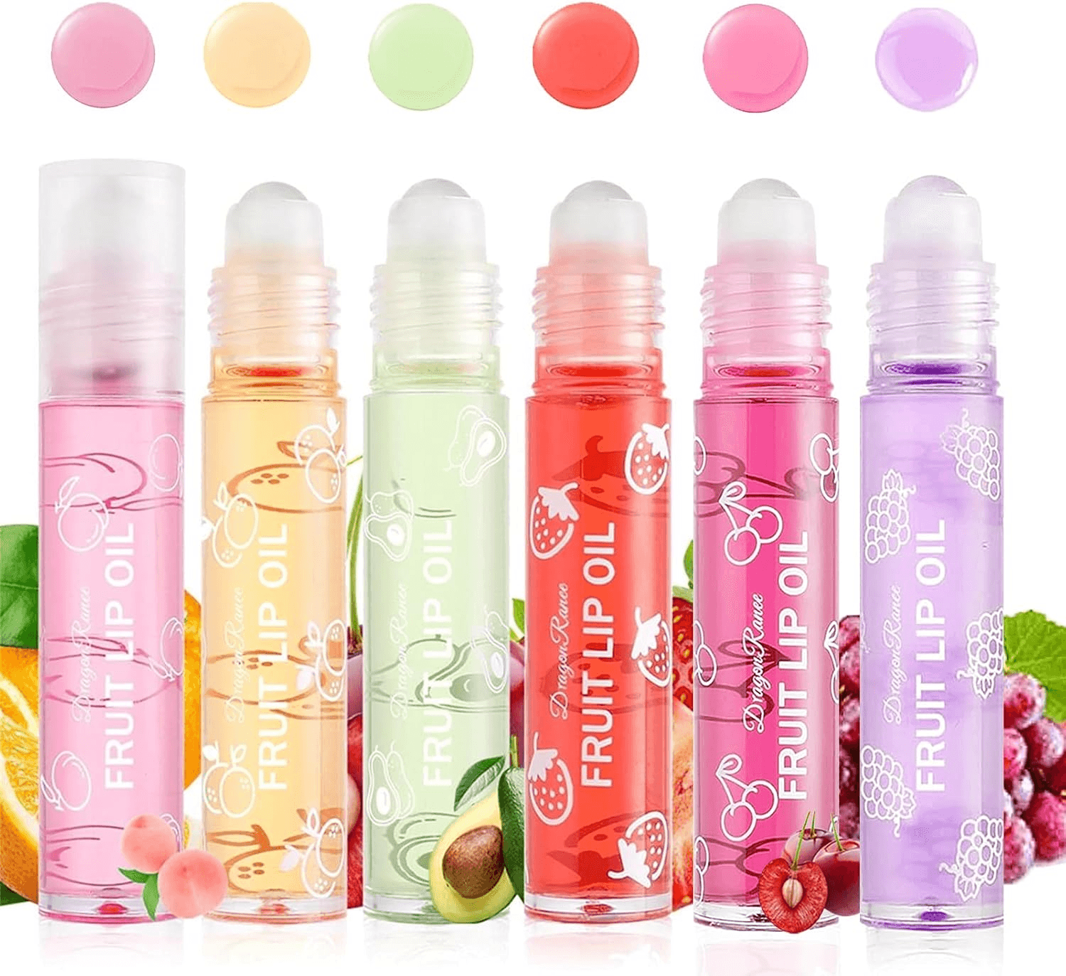 Hydrating Roll on Lip Oil| 6 Pcs Lip Glow Oil Plumpimg Lip Balm Long Lasting Non