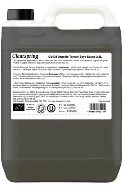 Organic Double Strength Japanese Yaemon Tamari Soya Sauce 2.5L (Clearspring)