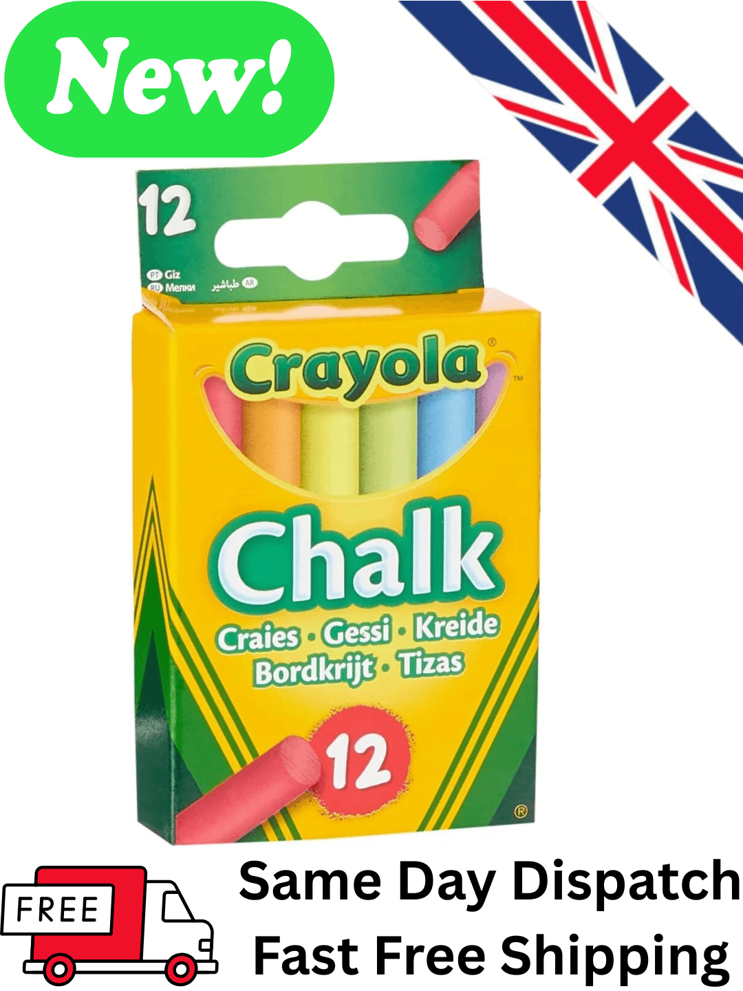 CRAYOLA Anti Dust Coloured Chalk  Assorted Colours 12 count  Pack of 1 UK