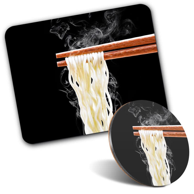 1 Mouse Mat and 1 Round Coaster Tasty Chinese Noodles Chopsticks #52230