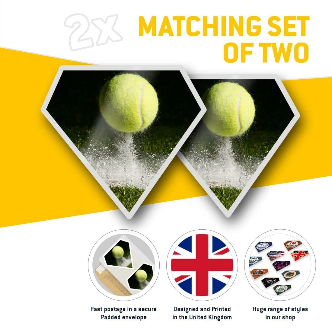 2 x Diamond Stickers 10 cm  - Tennis Ball Sports Game  #14656 view 2