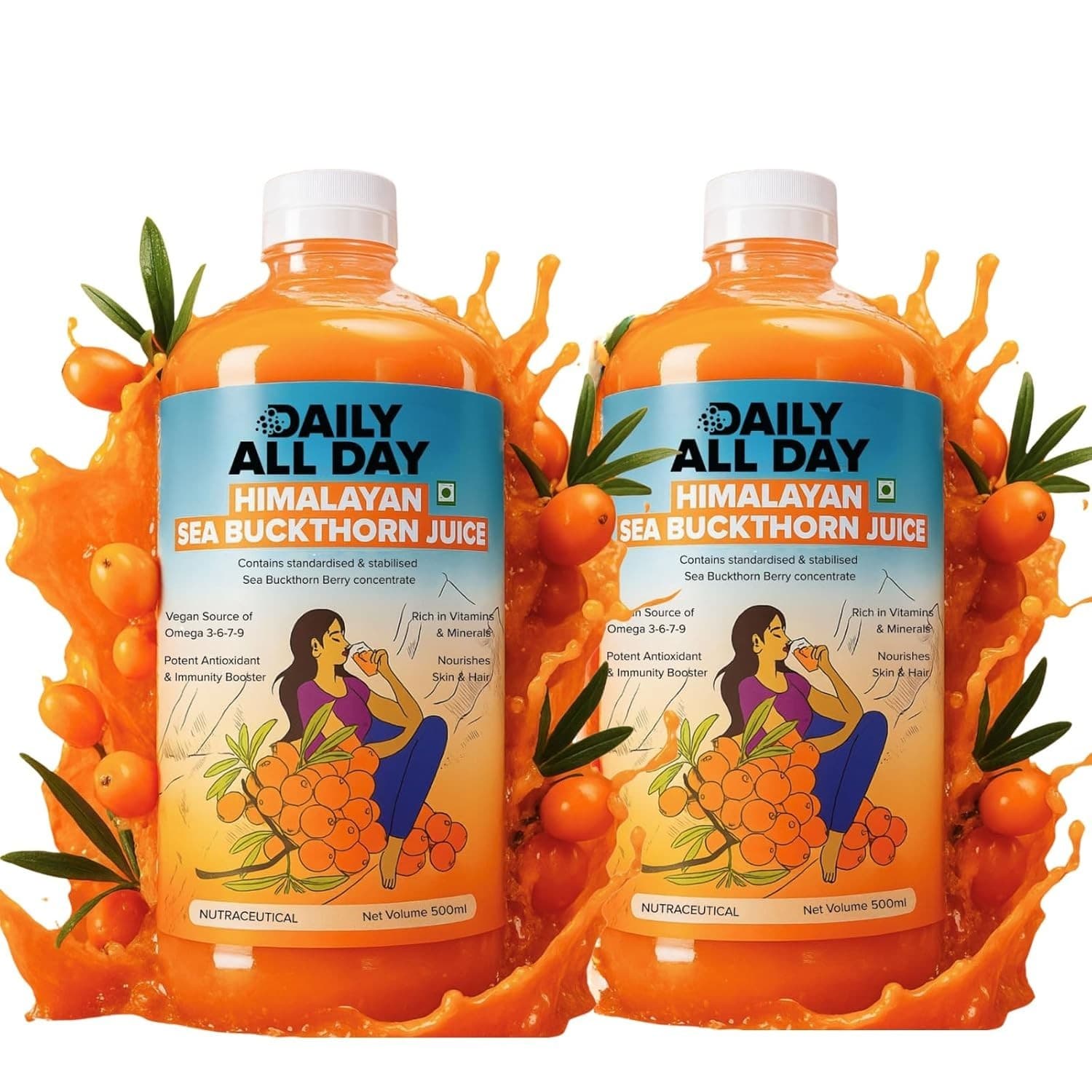 Daily All Day Himalayan Sea Buckthorn Berry Pulp Concentrated Juice 500 ml
