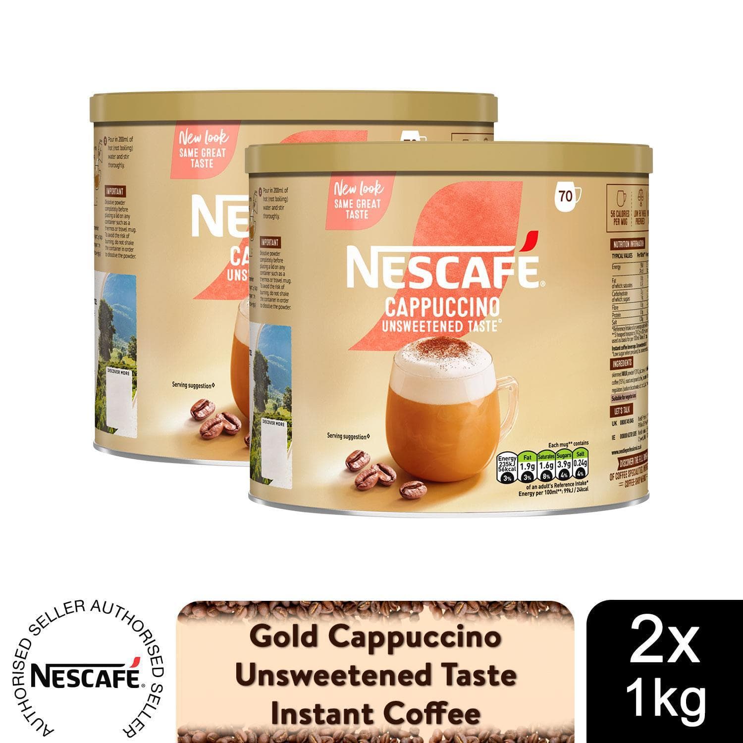 Nescafe Gold Instant Coffee Granules 1kg Unsweetened Cappuccino| 2 Pack