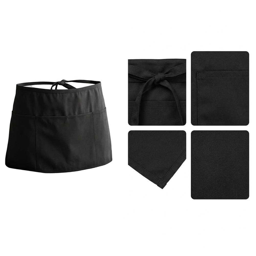 Polyester Black Apron Unisex 61x30CM 3 Pockets for Servers Bartenders Chefs