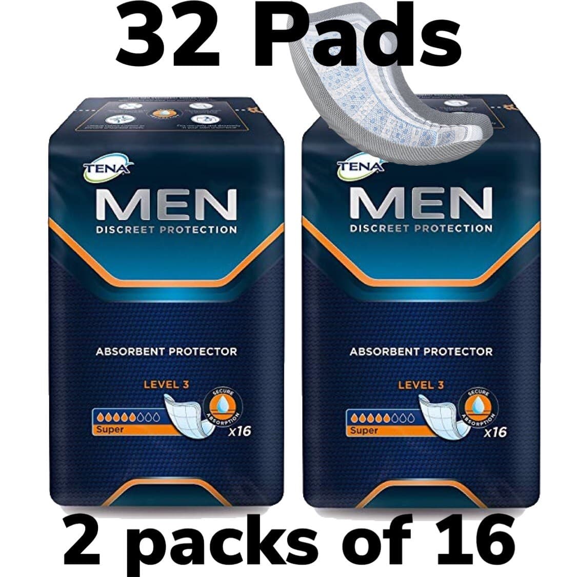TENA Men Level 3 Absorbent Protector 2 Packs of 16 32 Guards Man Incontinence