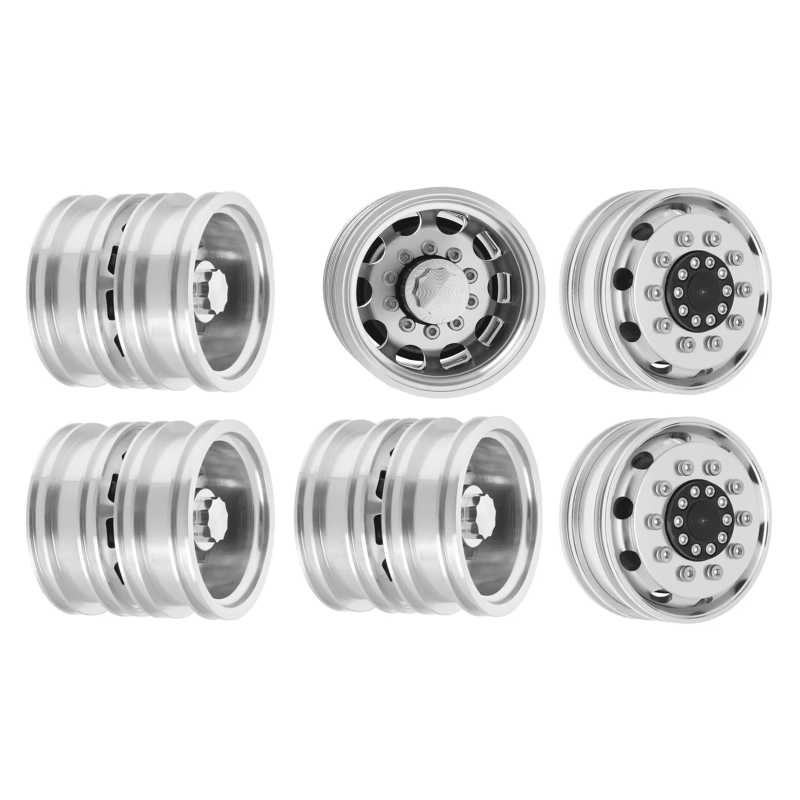 6Pcs Tamiya Complete Set Aluminum Front and Rear Wheel Hubs Rims for 1/14 Tamiya T