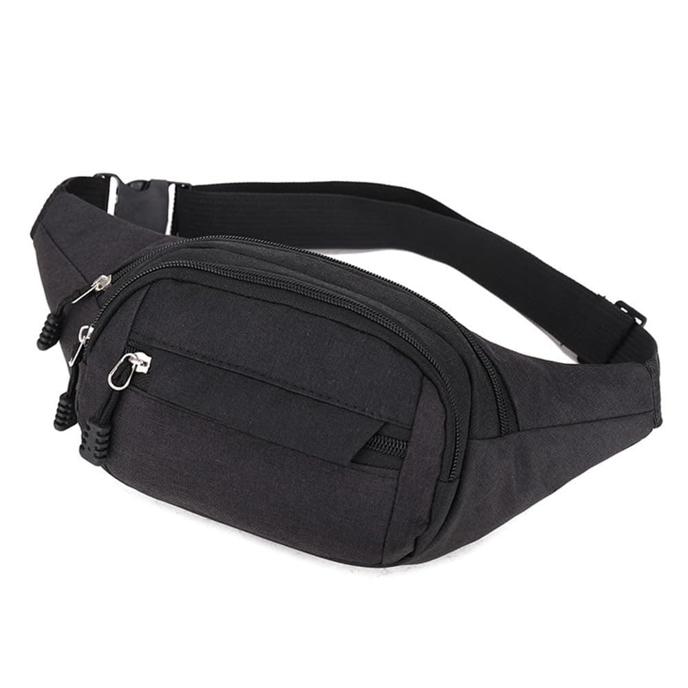 GZSYWZ Black Waist Bag - 4 Zip Pockets Bumbag Fanny Pack 28x14x10cm,