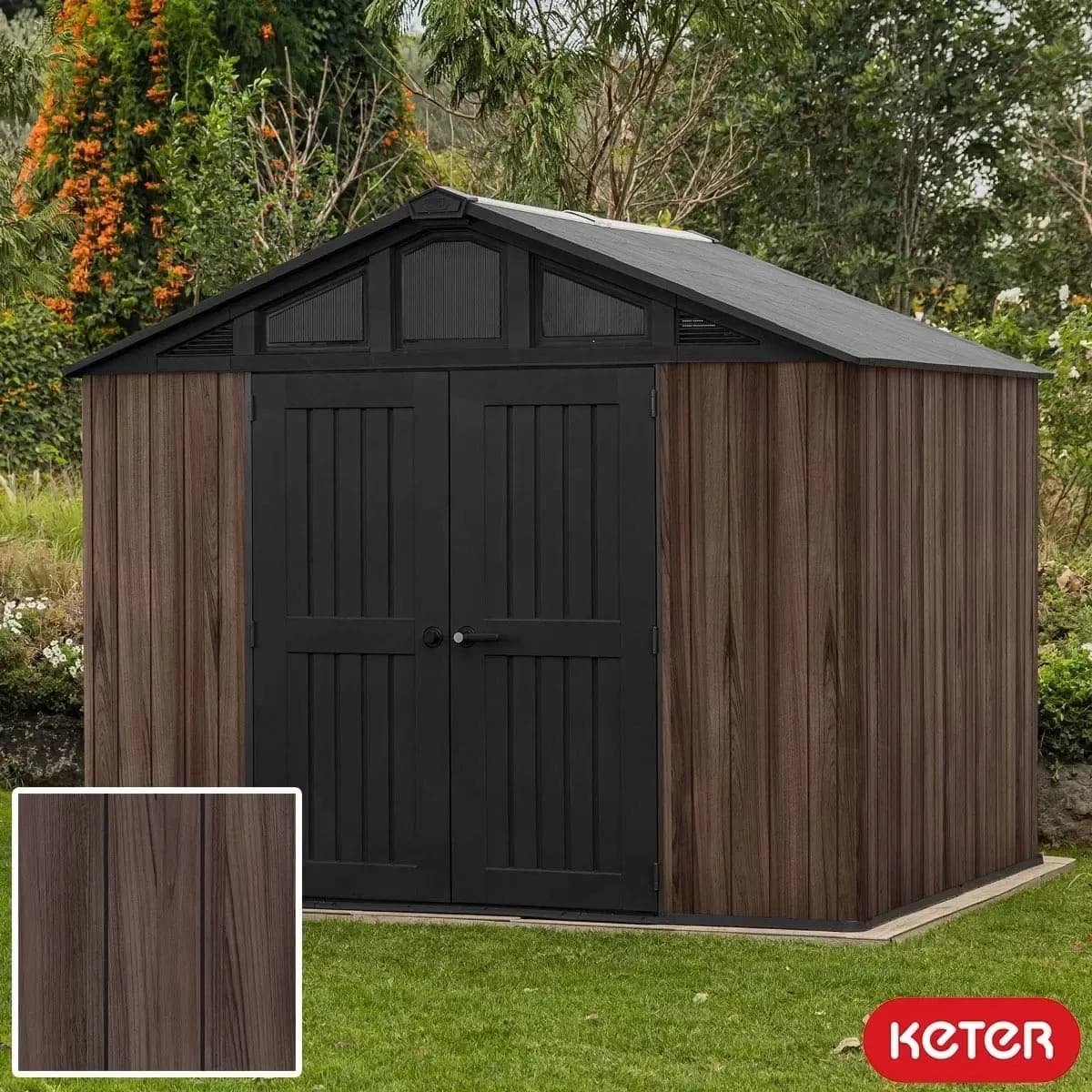 Keter Garden Plastic Storage Shed With Heavy Duty Floor and Skylight Roof 10 x 8ft