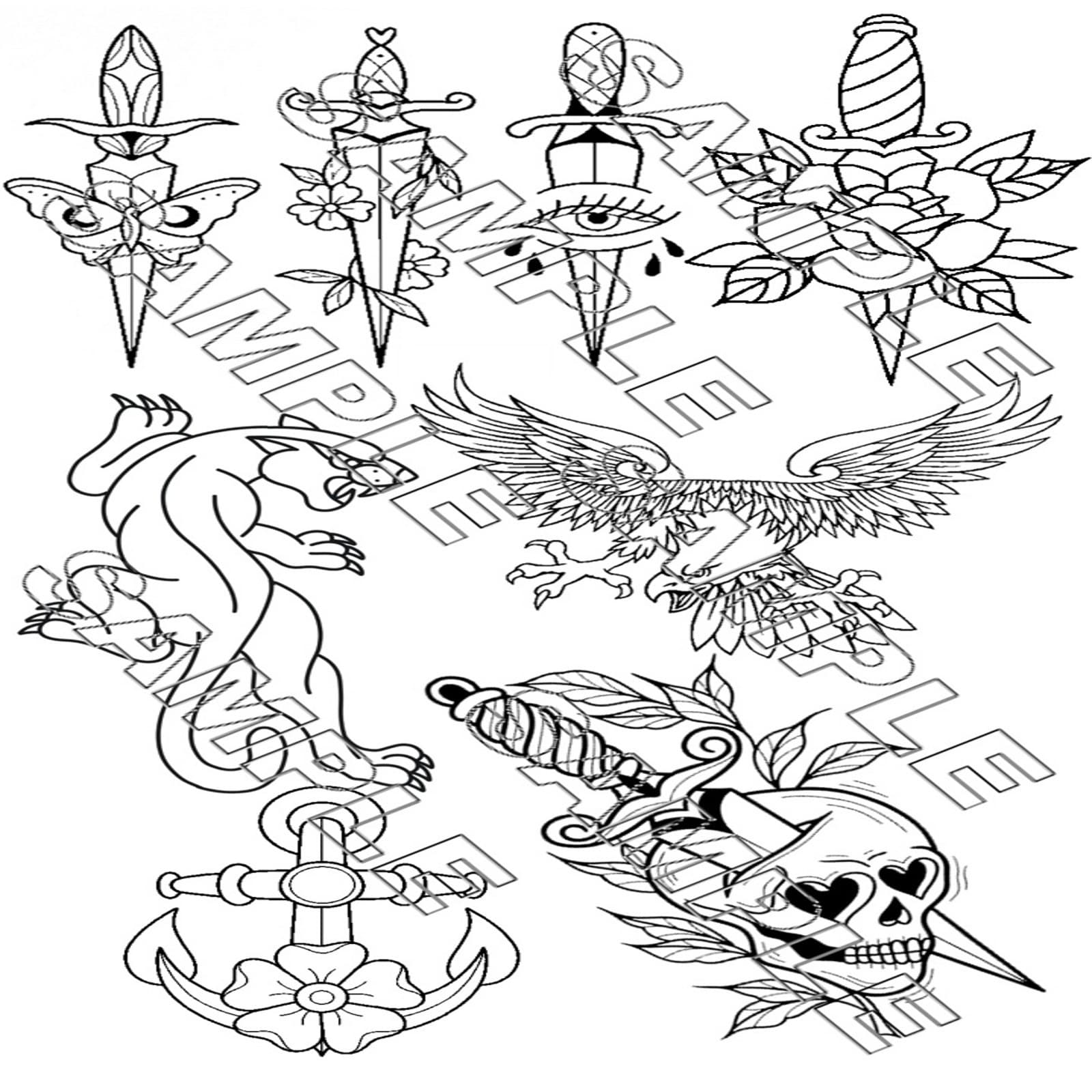 Stencil Transfer Paper A4 50 100 Pre-Printed Tattoo Flash Stencil Design Sheets