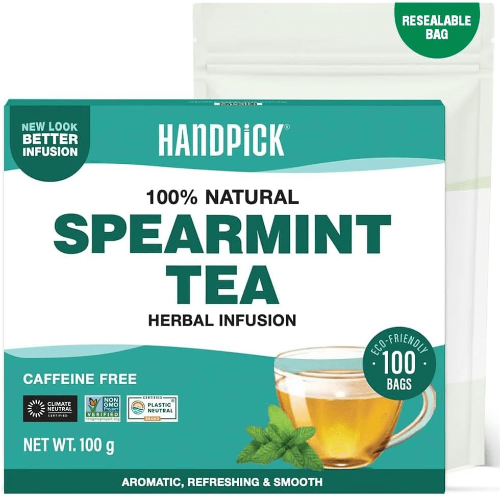 HANDPICK| Spearmint Tea Bags (100 Count) Non-Gmo| 100% Pure Spearmint Leaf Tea B
