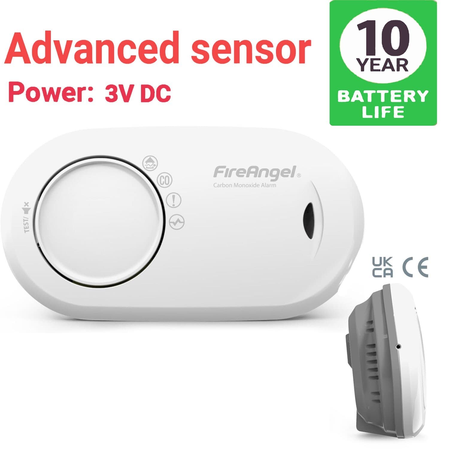 FireAngel Carbon Monoxide Alarm 10-Year Battery | CO Detector for Home and Caravan